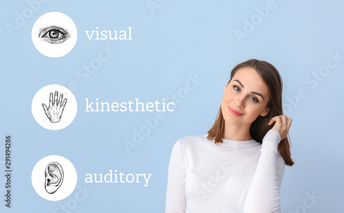 Canvas Print Beautiful young woman on light background