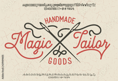 Magic Tailor. Font set with serif and script typeface. Tailor logotype.