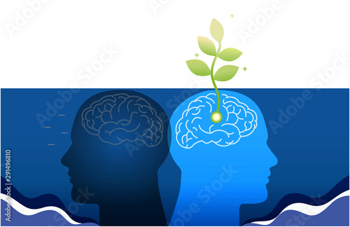 growth mindset skills icon growing plant from the brain photo