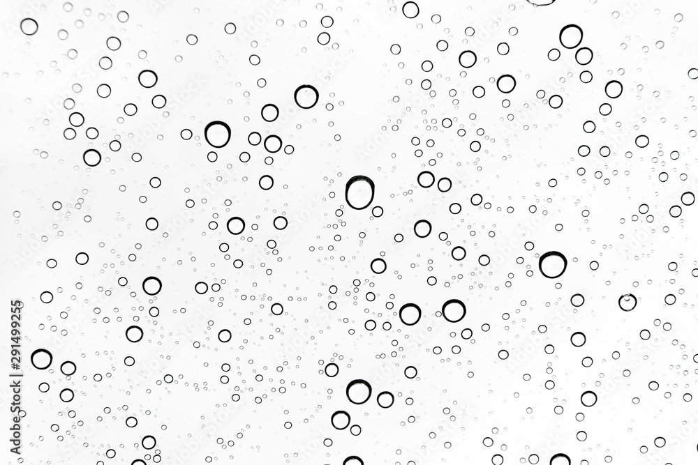 Rain drops on window glasses surface Natural Pattern of raindrops. Natural pattern of raindrops on white background for your design.