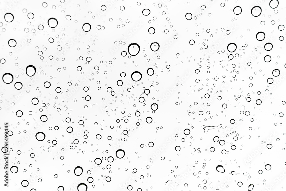 Rain drops on window glasses surface Natural Pattern of raindrops. Natural pattern of raindrops on white background for your design.