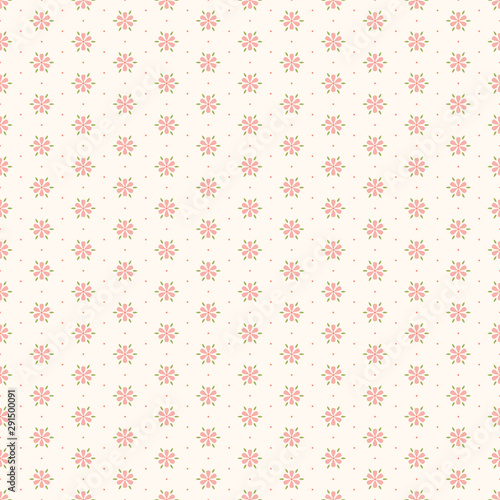 Seamless pattern of small abstract peach flowers on a cream background.