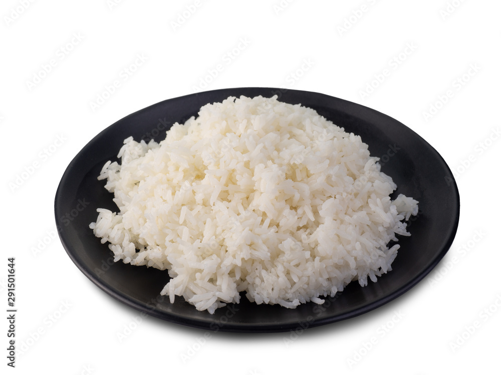 Rice in black plate on white background. (clipping path) Rice in black plate on white background. (clipping path)