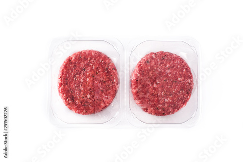 burger meat packaged in plastic isolated on white background