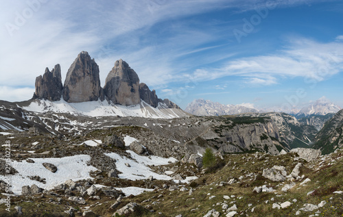 Panoramic view of trail to Tre Cime di Lavaredo. Dolomites, Italy