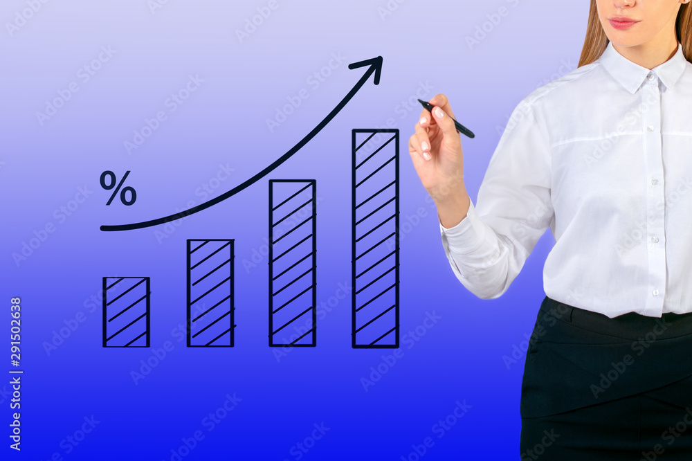 Business Woman With Chart Showing Growth.