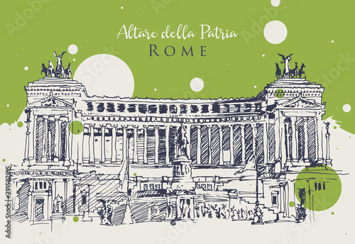 Drawing sketch illustration of the Altar of the Fatherland in Rome