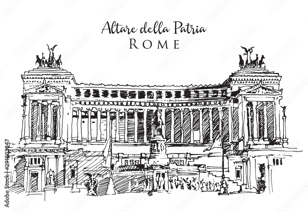 Drawing sketch illustration of the Altar of the Fatherland in Rome