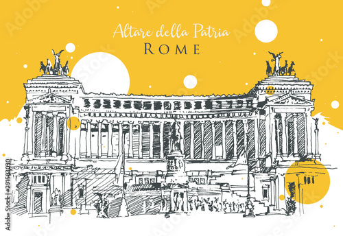 Drawing sketch illustration of the Altar of the Fatherland in Rome