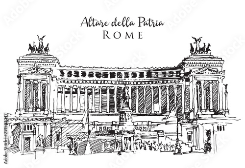 Drawing sketch illustration of the Altar of the Fatherland in Rome