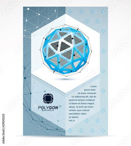 Computer engineering business modern marketing presentation poster. Vector abstract 3d blue geometric shape, polygonal figure.
