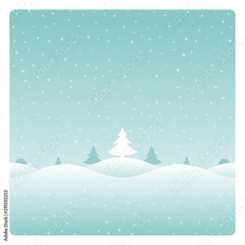 Christmas retro winter landscape and trees greeting card background.