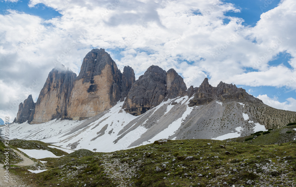 Beautiful panoramic view of Tre Cime di Lavaredo - symbol of Dolomites, Italy