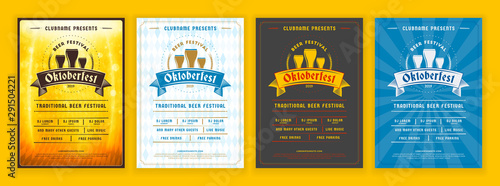 Oktoberfest beer festival celebration. Retro typography poster or flyer template for beer party. Set of different invitation design photo