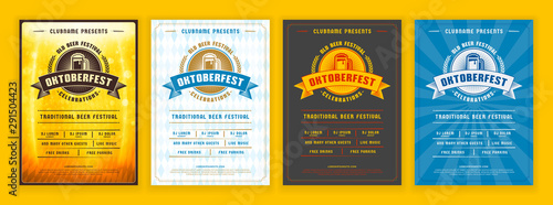 Oktoberfest beer festival celebration. Retro typography poster or flyer template for beer party. Set of different invitation design