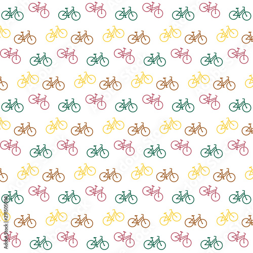 Fototapeta Naklejka Na Ścianę i Meble -  Vector seamless bicycle pattern. Multicolored bikes on white background.