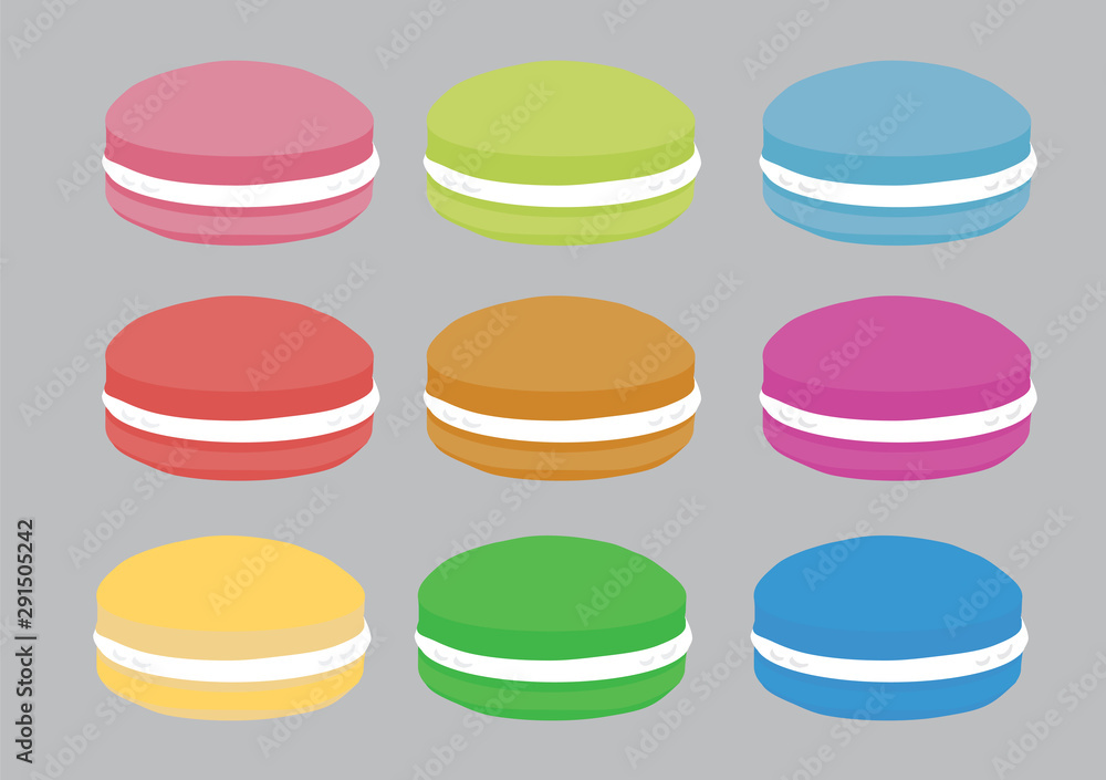 A set of nine macaron in different colors. Vector illustration. A set of nine macaron in different colors. Vector illustration.