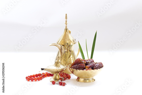 Ramadan kareem with premium dates and arabic coffee pot