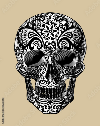 Vintage engraving of Sugar Skull