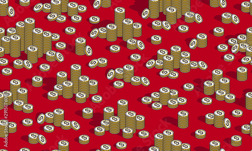 Money coins seamless background, backdrop for financial business website or economical theme ads and information, 3d cash, vector wallpaper or web site background.