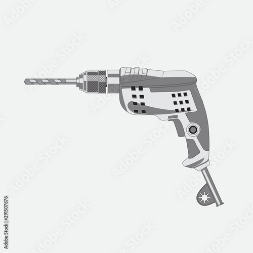 Drill construction tool on white isolated background. Vector image.