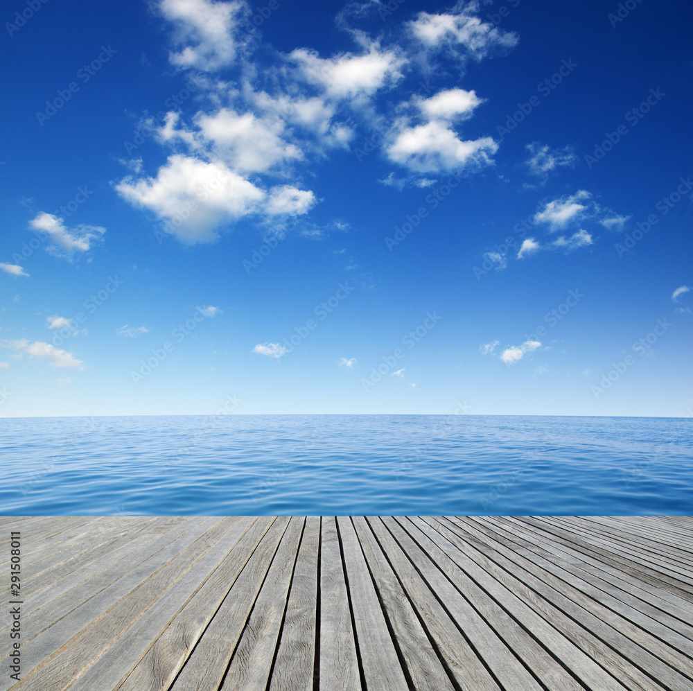 Sea water and and wooden table Sea water and and wooden table
