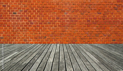 Texture red brick and wooden planks