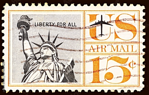 Air Mail Stamp, printed by United states, shows Statue of Liberty,