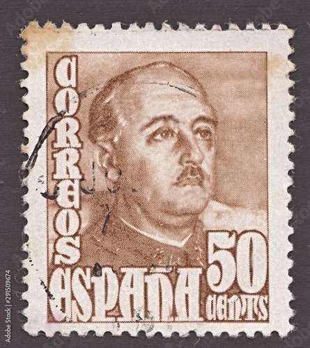Stamp printed by Spain, shows general Francisco Franco