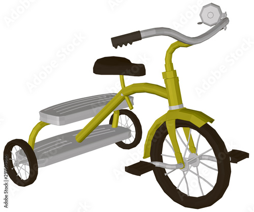 Yellow tricycle. Perspective view. 3D. Vector illustration.