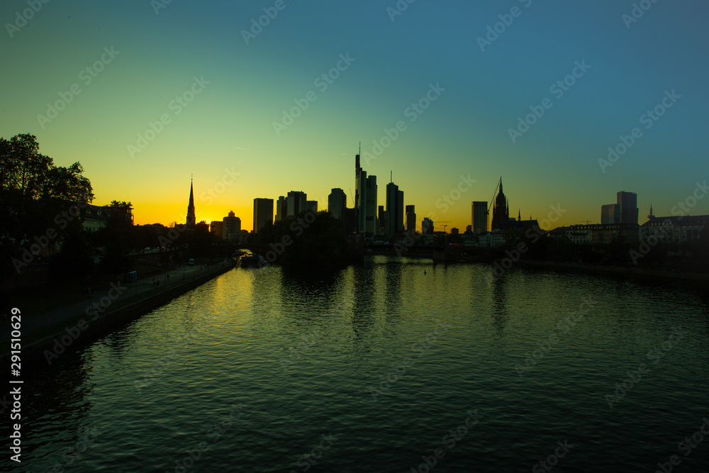 Fototapeta premium Frankfurt am Main Germany at night at sunset.