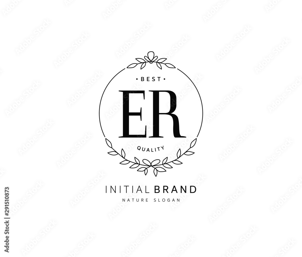 E R ER Beauty vector initial logo, handwriting logo of initial signature, wedding, fashion, jewerly, boutique, floral and botanical with creative template for any company or business.