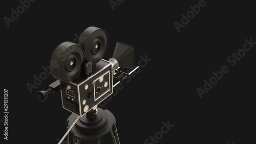 movie camera With a background in black 3D illustration 3D illustration