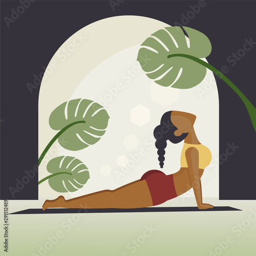 Woman Doing Yoga in Bali - Upward Dog or Cobra Pose, Self Care Concept