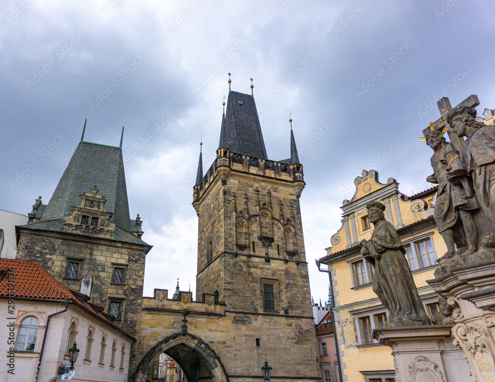 Charles Bridge (Karluv Most) and Old Town Tower, Prague, Czech Republic.