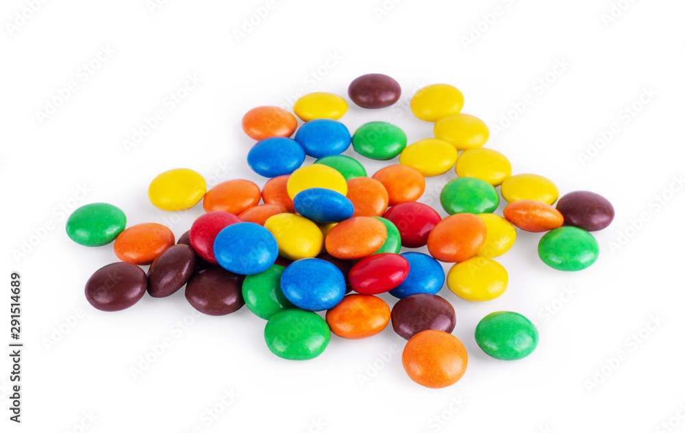 Round multi-colored sweets on a white background Round multi-colored sweets on a white background