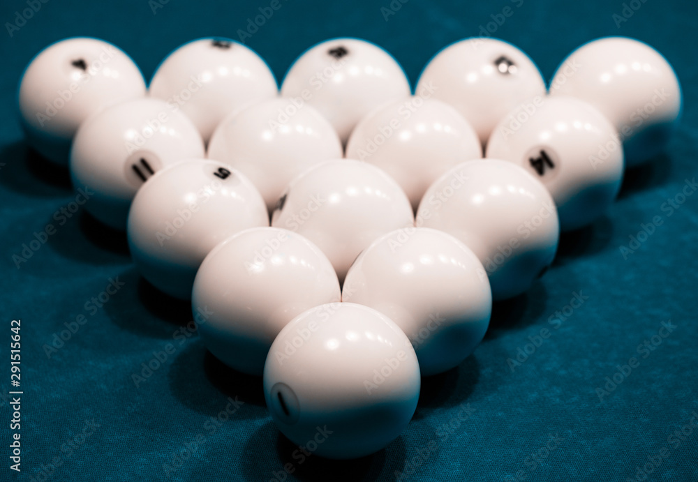 Russian billiard pyramid closeup. Russian pool image. Billiard table