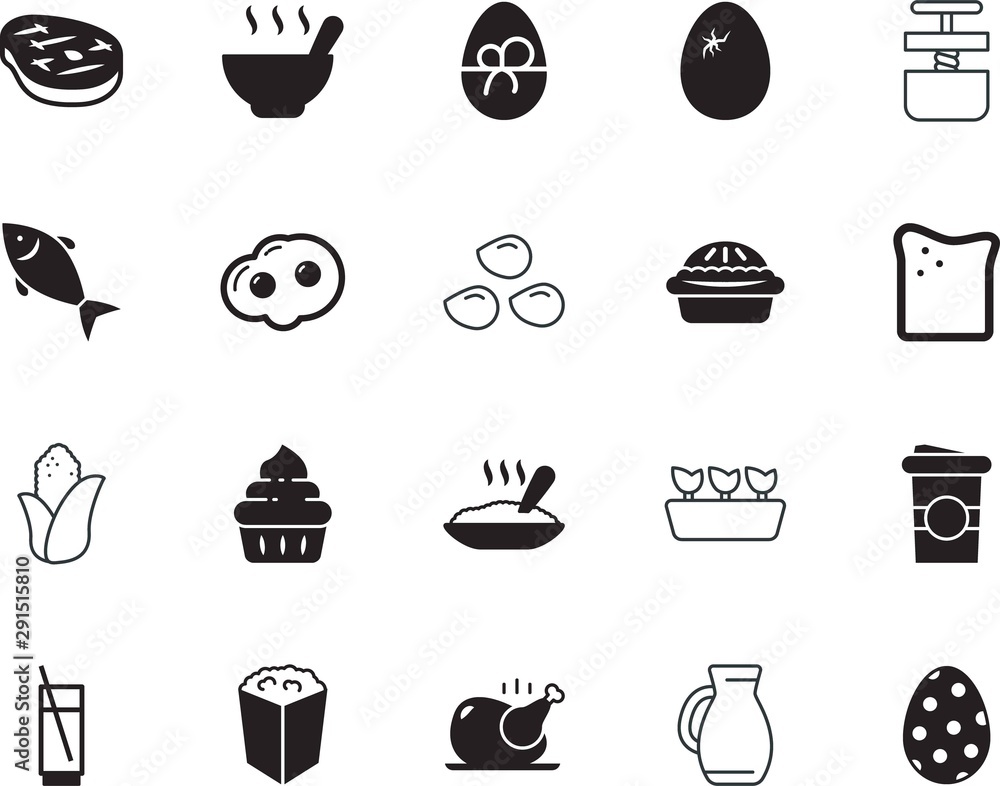 food vector icon set such as: vase, ocean, technology, refrigerator, morning, cracked, sweetcorn, texture, household, river, fast, dish, cob, young, omelette, box, pitcher, coffee, beautiful, cereal