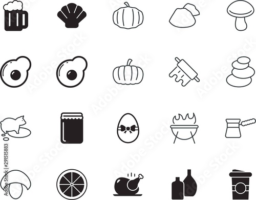 food vector icon set such as: ale, seasonal, travel, rolling, plastic, rolling-pin, cartoon, cold, market, trash, homemade, journey, vacation, flower, happy, oil, seashell, scallop, yoga, factory