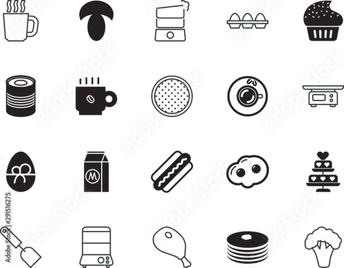 food vector icon set such as: style, bakery, relationship, candy, aluminum, conserve, sift, pack, party, balance, abstract, scrambled, care, vitamin, pork, eco, product, green, mushrooms, raw, shell