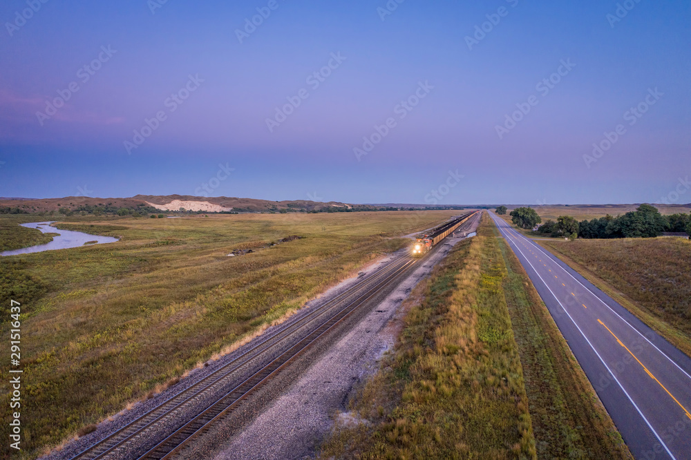 coal freight trains at Nebraska Sandhills