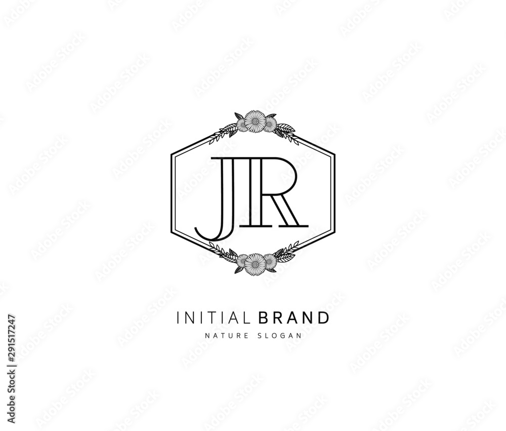 J R JR Beauty vector initial logo, handwriting logo of initial signature, wedding, fashion, jewerly, boutique, floral and botanical with creative template for any company or business.