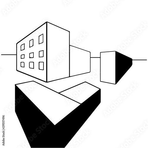 vector monochrome minimal illustration of some stylized urban buildings.