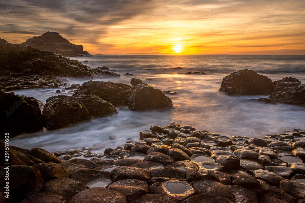Giants Causeway Northern Ireland beautiful morning view sunlight long exposure Antrim Coast sunset Giants Causeway Northern Ireland beautiful morning view sunlight long exposure Antrim Coast sunset