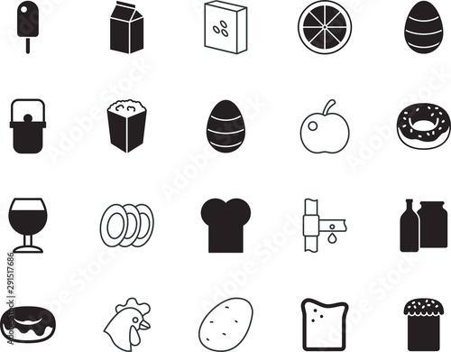 food vector icon set such as: soup, blue, spray, badge, potatoes, industry, paschal, chocolate, handle, logo, hot, pottery, potato, shape, purple, trendy, silhouette, cut, blank, stacked, pop