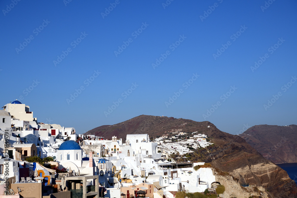 Blue and white church on Santorini island, Greece