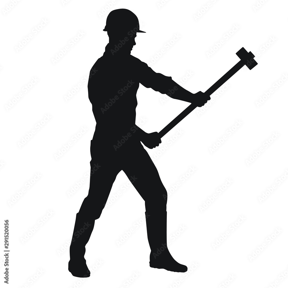 Worker Using Sledgehammer Silhouette