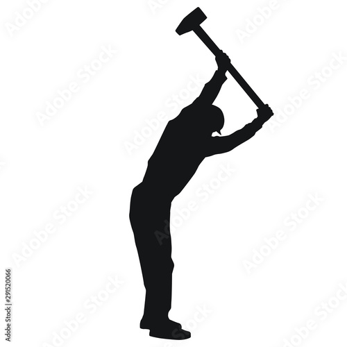 Worker Using Sledgehammer Silhouette