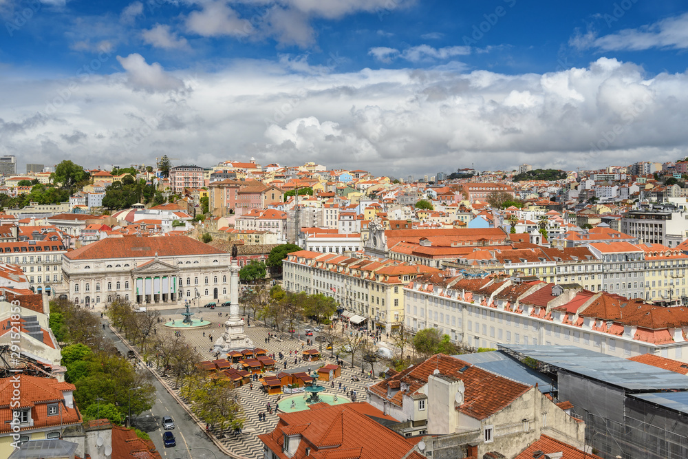 Lisbon Portugal aerial view city skyline at Lisbon Rossio Square