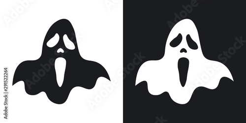 Ghost silhouette, halloween illustration. Vector icon on black and white background